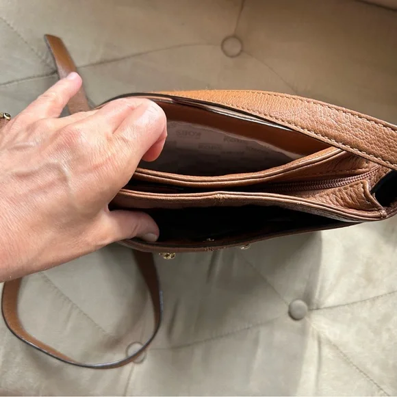 Michael Kors Cognac Brown Gold Leather Crossbody Purse - Picture 7 of 8